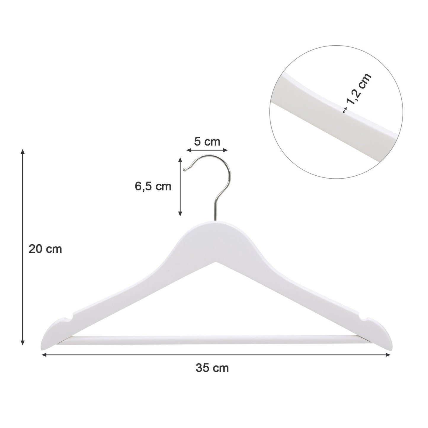SONGMICS kids' wooden hangers, 10 pack with hanging bar, notches, 360° swivel hook, 35 cm long, White CRW006W02