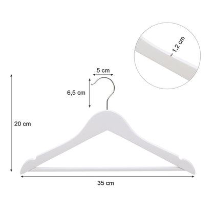 SONGMICS kids' wooden hangers, 10 pack with hanging bar, notches, 360° swivel hook, 35 cm long, White CRW006W02