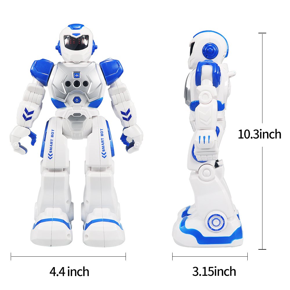 HUSAN Remote Control Robot for Kids, intelligent programmable robot with Infrared Controller toy, Dancing, Singing, Moonwalking, and LED eyes, Gesture Recognition Robot Kit (Blue)