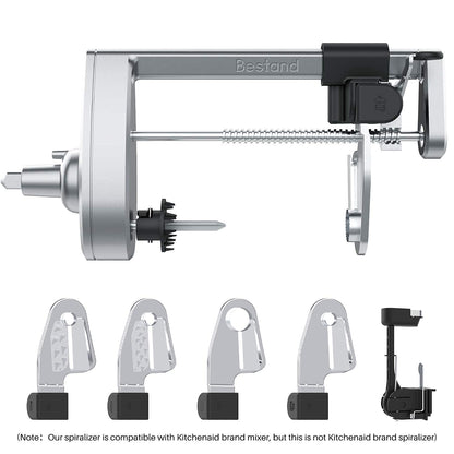 Compatible with KitchenAid stand mixers, this spiralizer attachment comes with 5 blades, peeler, and slicing disk. It's a vegetable slicer, not the brand's spiralizer.