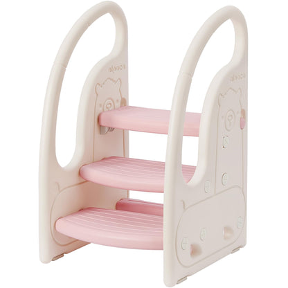 Onasti Kids Step Stool, Three-Step Height Adjustable Toddler Stool for Babies, Comfortable Handrail, Multi-Functional, Anti-Slip, Suitable for 1.5 to 6 Years - (Pink)
