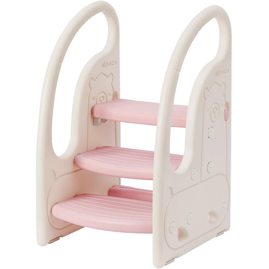 Onasti Kids Step Stool, Three-Step Height Adjustable Toddler Stool for Babies, Comfortable Handrail, Multi-Functional, Anti-Slip, Suitable for 1.5 to 6 Years - (Pink)