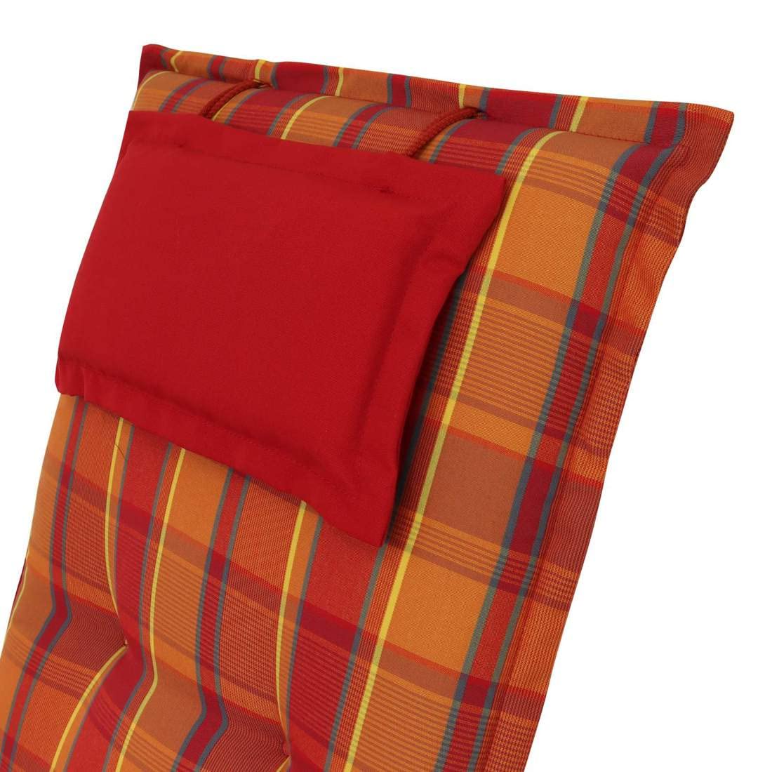 elGiga high-backed cushion 1 piece Classic Red Orange checkered 120 x 50 x 8 cm for garden chair, with headrest, high-quality, washable and easy to care for