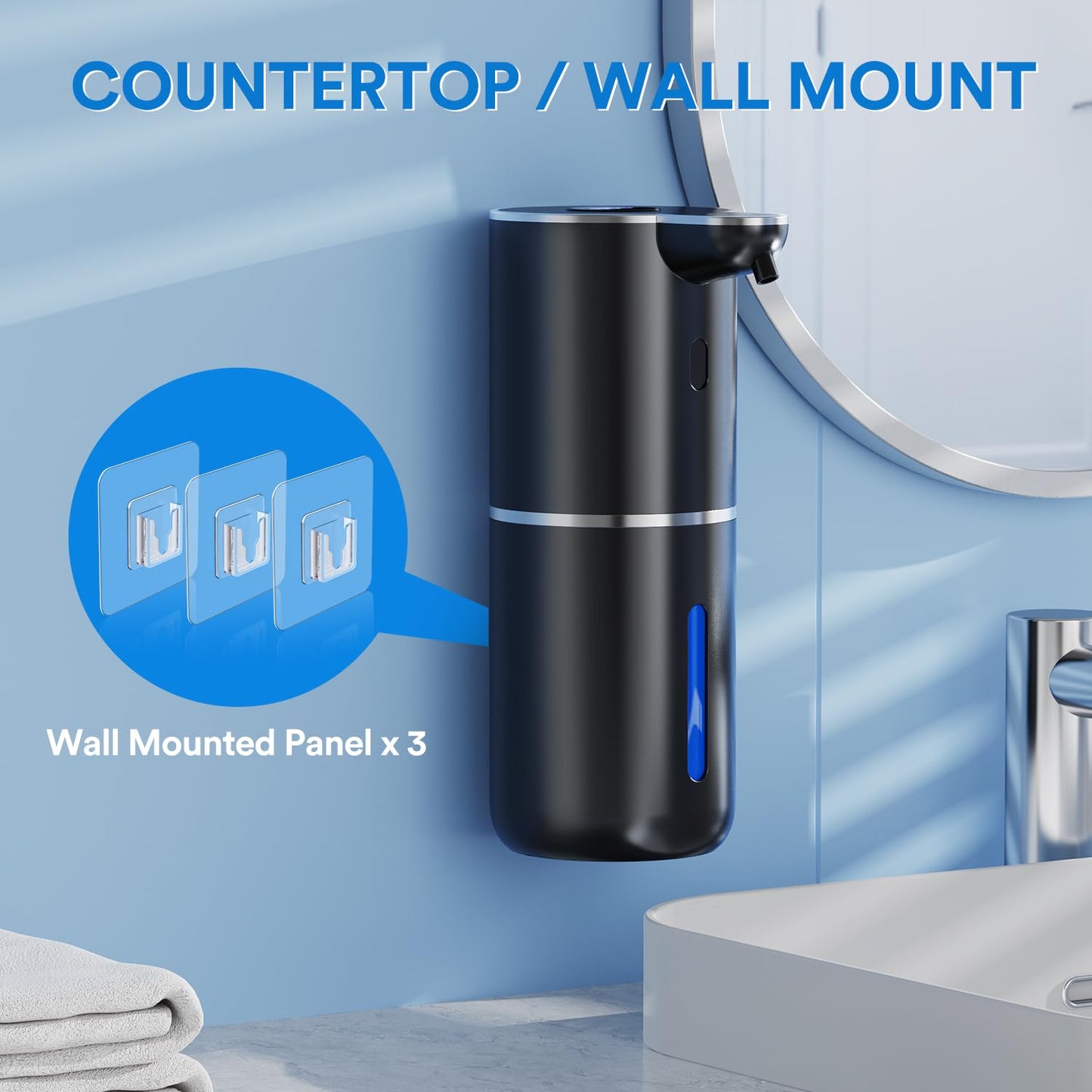 Amyzavls Automatic Soap Dispenser with Digital Display, Touchless 380ml Soap Dispenser Wall Mount with Sensor, USB Rechargeable for Bathroom, Kitchen