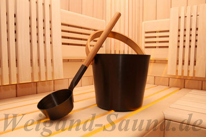 Rento Design Sauna Ladle - aluminum with eco-friendly heat-treated bamboo handle, tar brown anthracite.