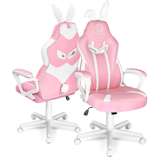 JOYFLY Pink Gaming Chair Office Chair Computer Chair PU Leather Ergonomic Gamer Chairs with cute bunny ears and tail Height Adjustable Lumbar Support (Pink)