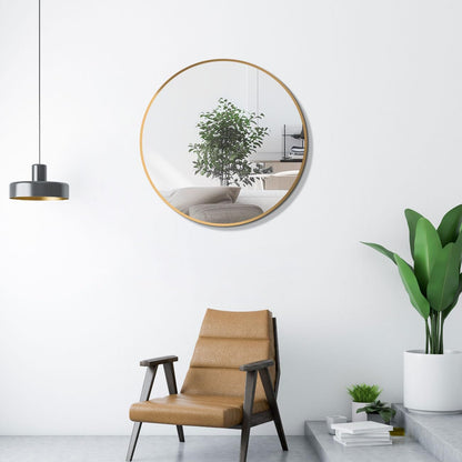 HOKO Round Wall Mirror 60cm with seamless gold metal frame and premium aluminum hooks - Perfect for bathroom, living room, hallway, hotel.