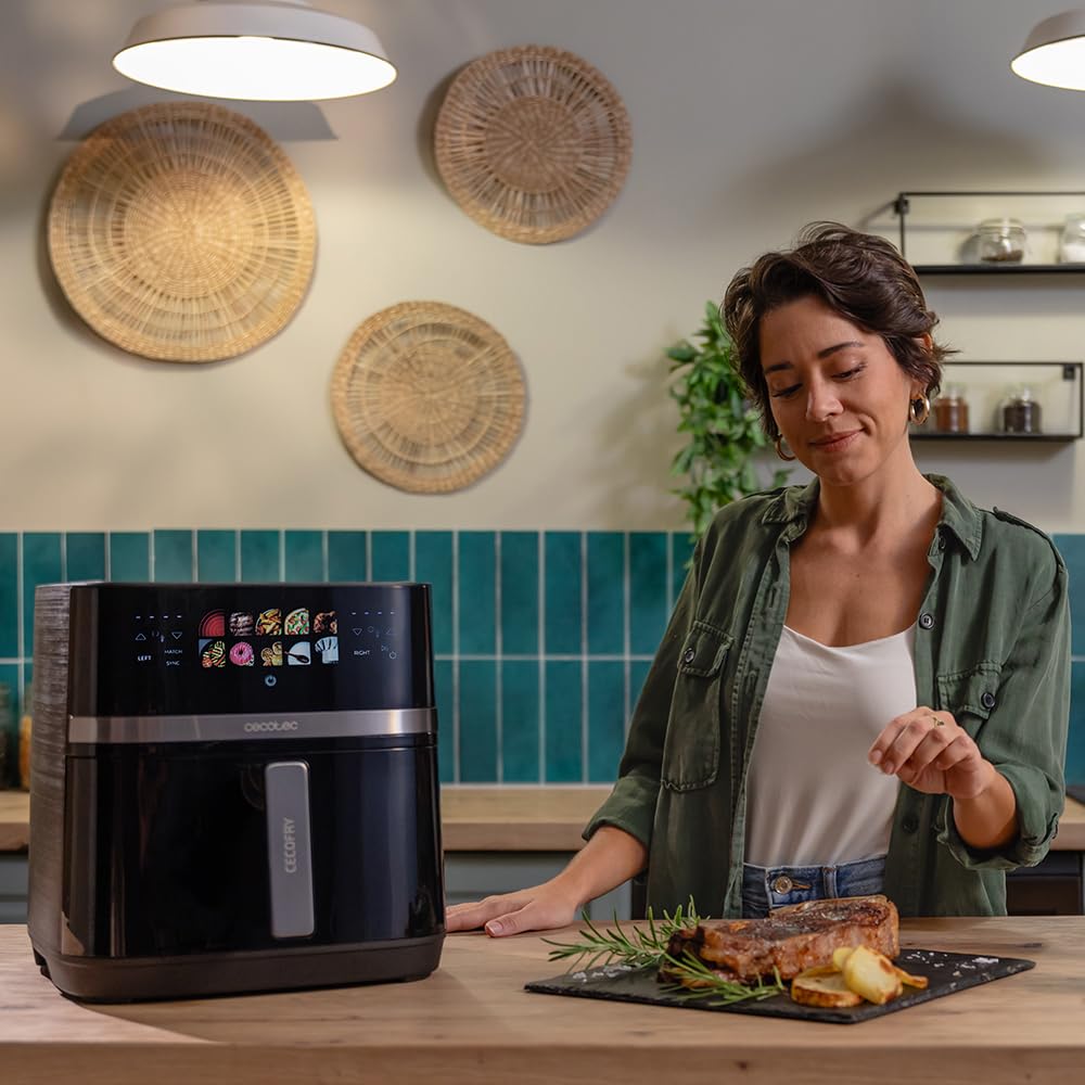Cecotec hot air fryer without oil 8L grill plate - grill - dual heating elements - Air Fryer Cecofry & Grill Duoheat 8000. 2200W, dietary and digital, window, temperature control 80-200°C, 8 menus.