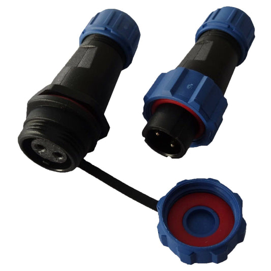 230V 12V IP68 13mm 2-way, 2-Pin, circular plug, socket, connector set with cover, watertight plug connection, waterproof connector for garden boat car max. 6.5mm cable diameter (3 sets / 2-Pin)