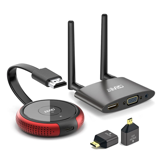 AIMIBO Wireless HDMI Transmitter and Receiver 4K/5G, 2-in-1 HDMI Wireless USB-C/HDMI Transmitter and Receiver, 165 feet/50m video streaming with HDMI/VGA dual screen for HDTV, set-top box, SkyQ.