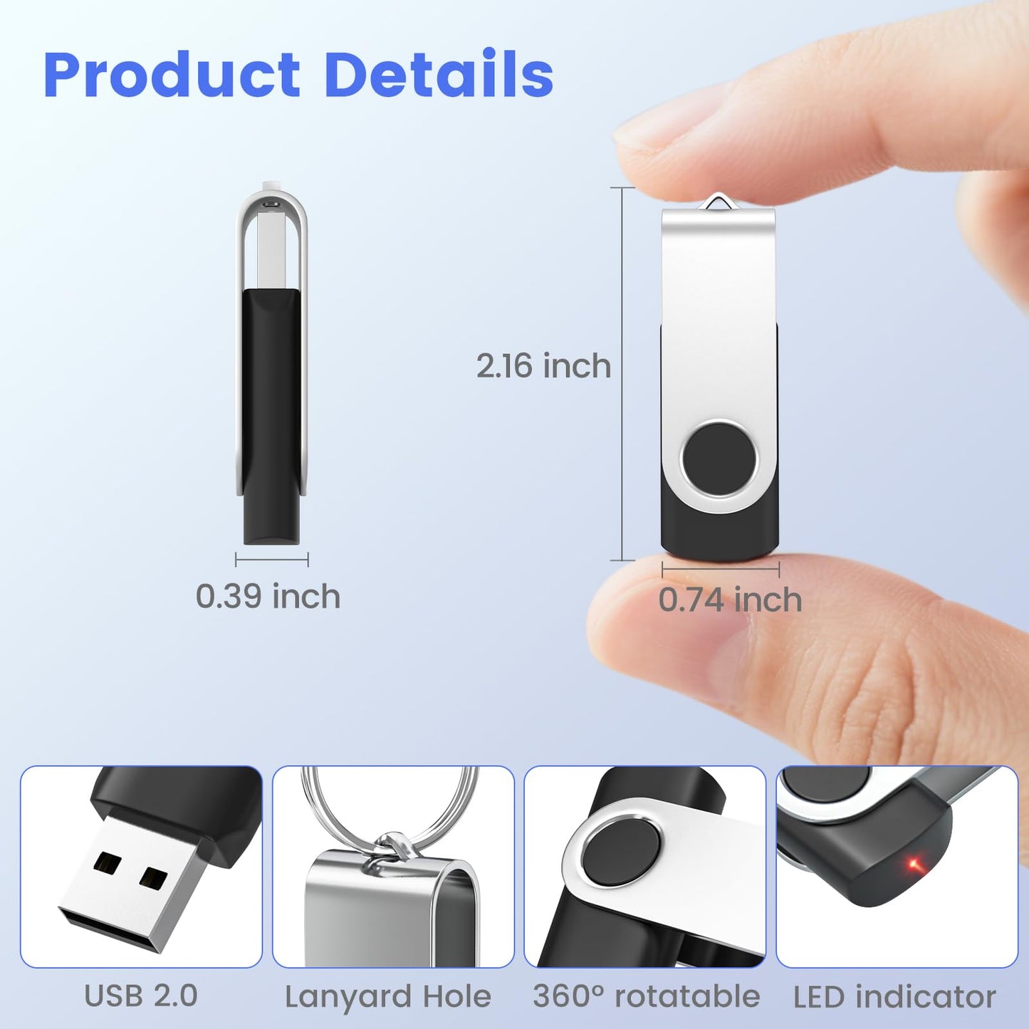 ABLAZE USB Stick 8GB 10 pack, Colorful USB 2.0 flash drive with keychains (10 colors)