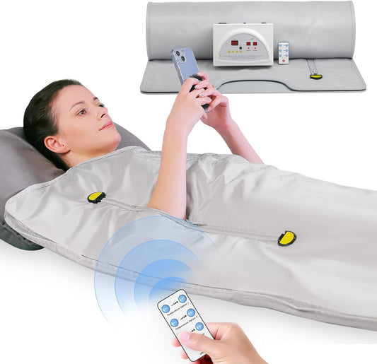 VAYOTOY Infrared Sauna Blanket 2 Zone Digital Home Sauna Blanket Professional Detox Therapy Sauna Portable Oxford Sauna Blanket with 4 Safety Protection for Hot Sweating, Relaxation, Detox (Silver)