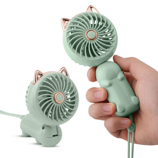 JYPS Portable Handheld Fan, Mini USB Fan with Rechargeable Battery and 3 Speeds, cute personal small electric fan for girls/women/children, foldable for travel.