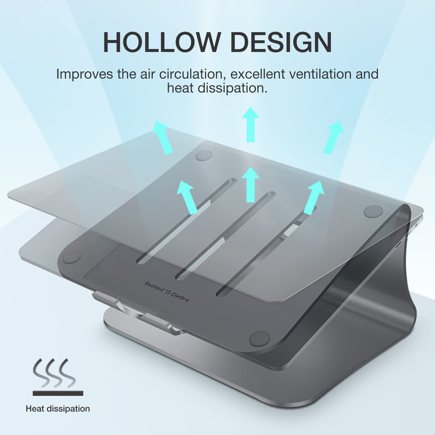 Laptop stand, aluminum notebook holder, heat vent for MacBook Air/Pro, Dell, HP, Lenovo, Microsoft Surface, Samsung 11-16 inch notebooks, gray (patented)