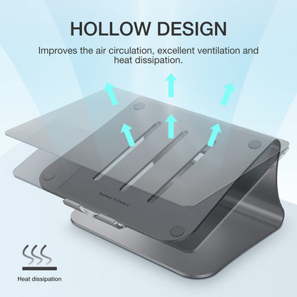 Laptop stand, aluminum notebook holder, heat vent for MacBook Air/Pro, Dell, HP, Lenovo, Microsoft Surface, Samsung 11-16 inch notebooks, gray (patented)