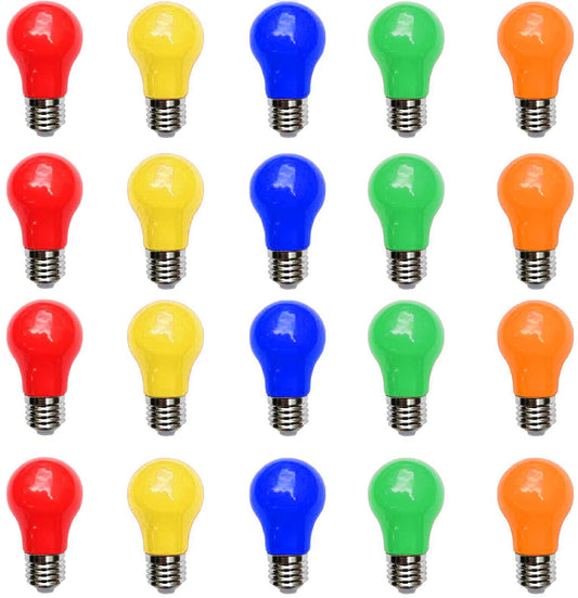 Aiwerttes set with 20 colored LED bulbs 3W E27 A50 mixed red yellow green blue orange, colored bulbs party bulbs [energy class A]