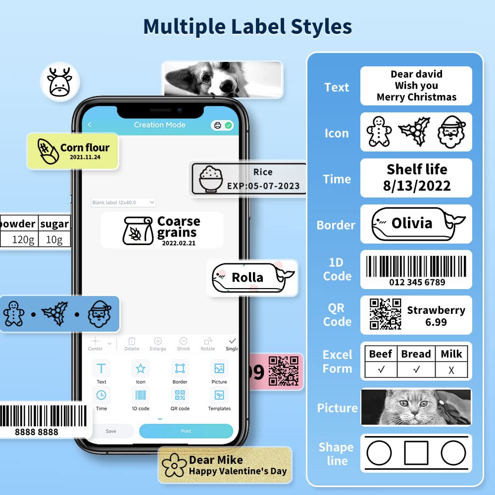 Phomemo D30 label printer, Bluetooth self-adhesive labeling machine, portable label maker, self-adhesive label printer, rechargeable, ink-free mini label printer for home, office, school.