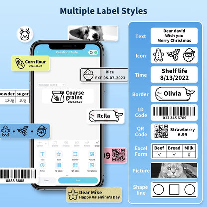 Phomemo D30 label printer, Bluetooth self-adhesive labeling machine, portable label maker, self-adhesive label printer, rechargeable, ink-free mini label printer for home, office, school.