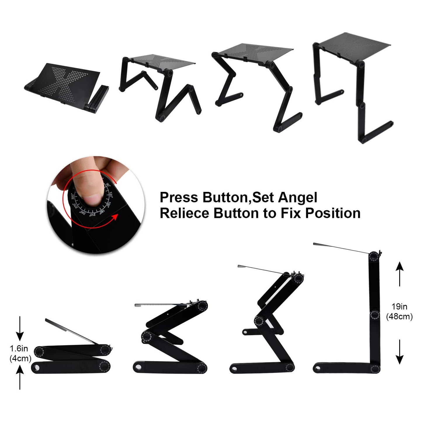 Ideal Swan laptop stand, adjustable height, foldable laptop table holder, notebook stand with mouse pad for bed or couch, laptop desk for MacBook, Dell, Lenovo, Samsung, Acer - Black.