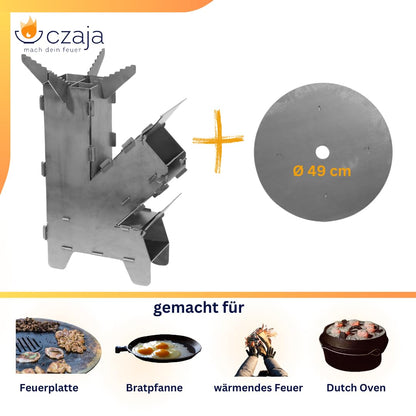 Czaja Rocket Stove with extra strong 5 mm grill plate - robust rocket stove made of 3 mm steel | Wood stove & camping stove | BBQ rocket for camping & outdoor | Made in Germany