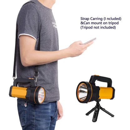 MAYTHANK LED flashlight extremely bright USB C rechargeable with lantern, large powerful metal spotlight large battery 10000mAh, handheld lamp 10000 lumens battery flashlight super bright, with handle carrying strap.