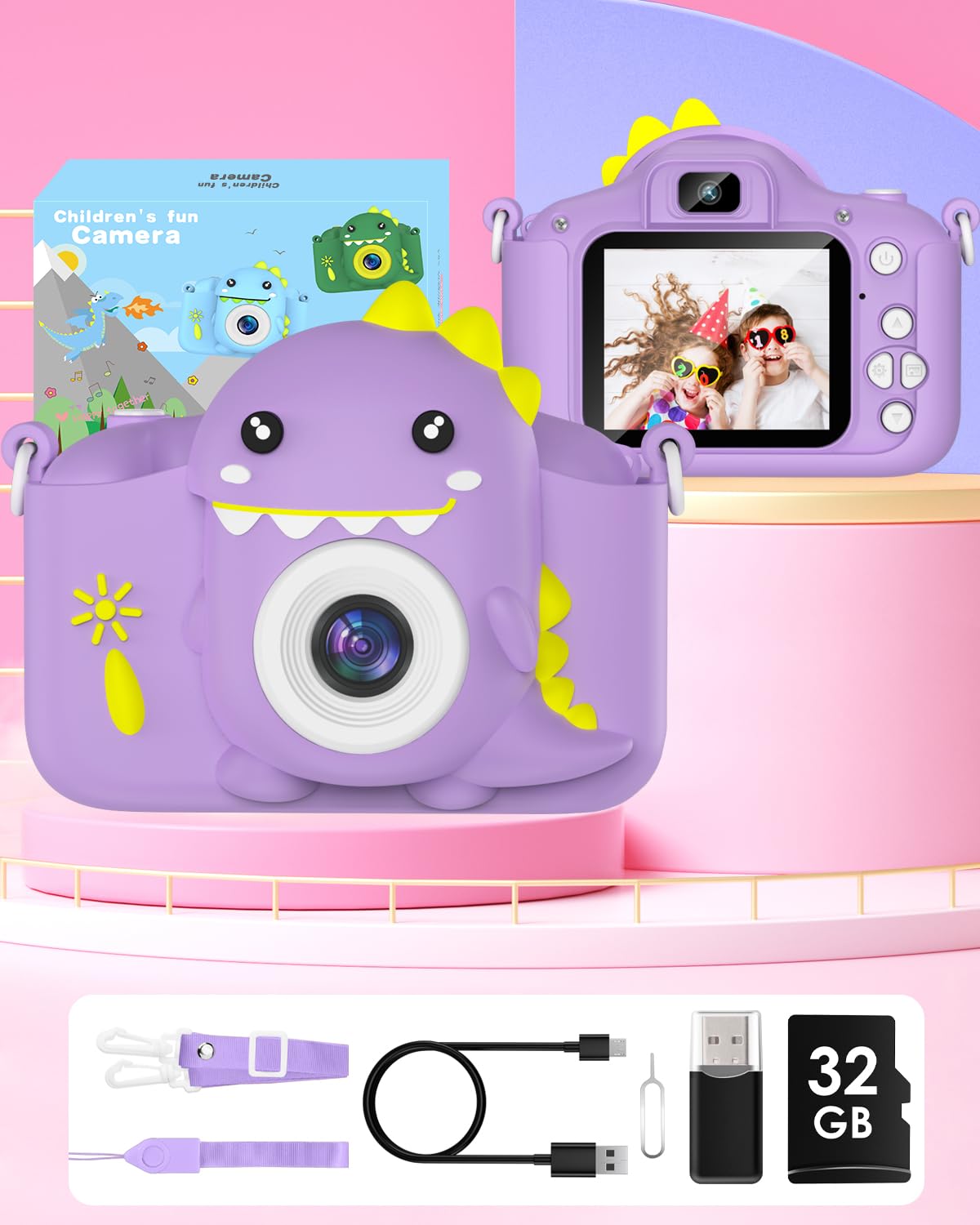 Kids camera, Gofunly children's camera 1080P 2.0-inch screen camera for kids with 32GB card Selfie digital camera photo camera for 3-12 year old boys and girls Christmas toy