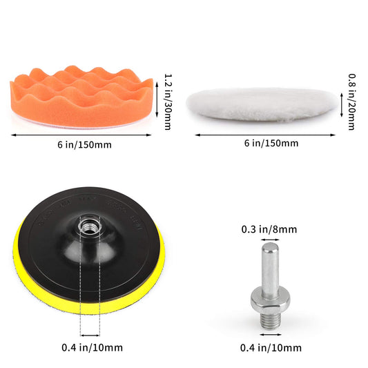 Kshineni 150mm polishing sponges pads, 11pcs polishing pad sponges set for car polishing attachment drill set for orbital polisher grinder polishing pad for polishing, sanding, waxing.