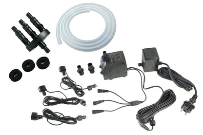 Arnusa fountain pump complete set with 3 LED lights incl. 3-way hose adapter, hose, and foam seals (1500L/H, RGB color changing)