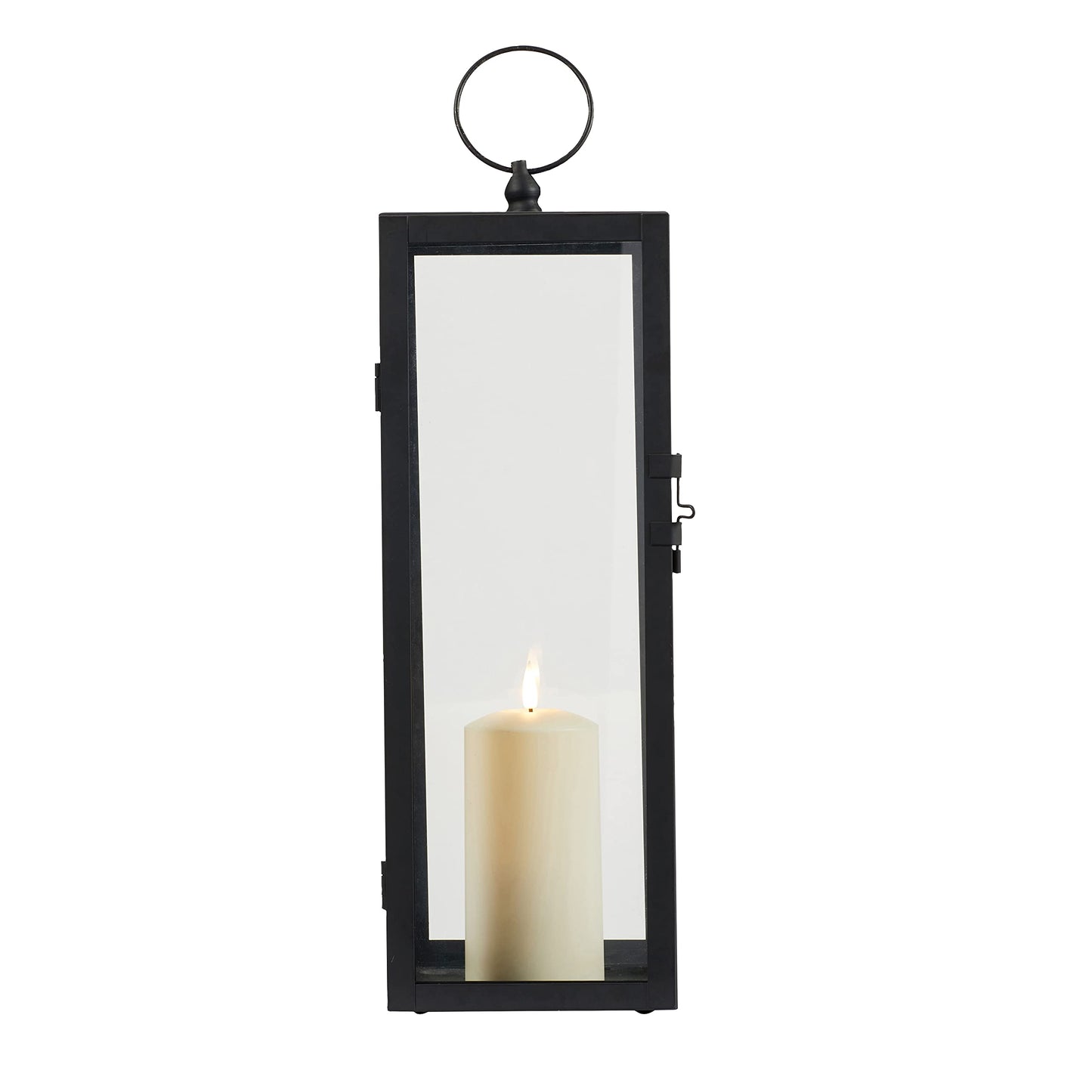 Lights4fun Bowen Metal Lantern in Black with TruGlow® LED Candle for Outdoor and Indoor Use. 45cm Garden Decoration for Balcony.