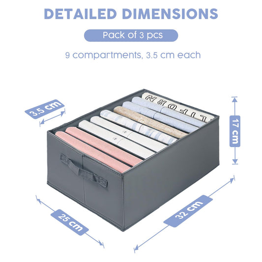 kiximay Closet Organizer 3 Pieces - Foldable & Space-Saving Closet Organization System for Storing Clothes, T-shirts, Pants, Underwear