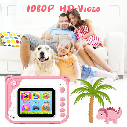 Children's camera, digital camera, instant print camera, 1080P, 2.4-inch screen, video camera, black and white film camera with 32GB card, 3 rolls of printing paper, 5 colored brush pens. A gift for children aged 3-12 years.