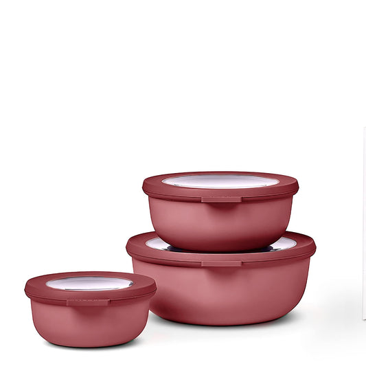 Mepal Multibowl Cirqula Round 3-piece Set - Microwave Safe - Perfect for storage, fridge, freezer & microwave use - 350 ml, 750 ml & 1250 ml - Vivid mauve