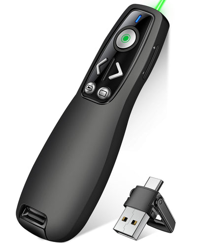 HELLCOOL Green USB C Presenter, 2.4 GHz Wireless PowerPoint Remote with USB C Receiver, Pointer for Presentations, Presentation Remote for Windows/Mac/PowerPoint/Keynote/Google Slides