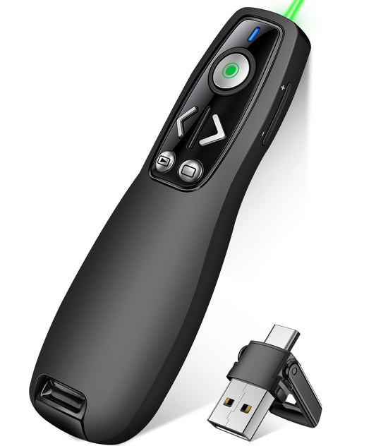 HELLCOOL Green USB C Presenter, 2.4 GHz Wireless PowerPoint Remote with USB C Receiver, Pointer for Presentations, Presentation Remote for Windows/Mac/PowerPoint/Keynote/Google Slides