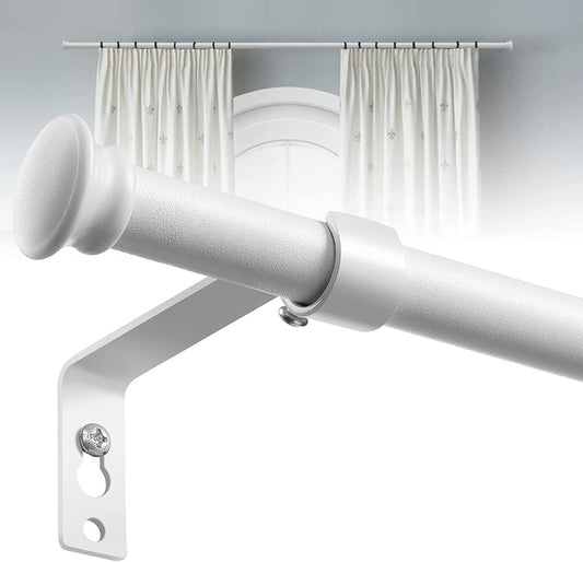 Curtain rod, 71-472 cm curtain rod with teacup lid brackets, stainless steel hardware set, 16 mm diameter curtain rod Adjustable decorative for bedroom/Matte white