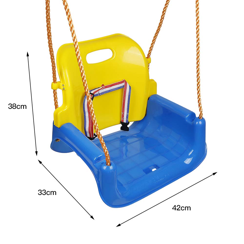 Baby swing, 3-in-1, adjustable baby swing, for babies, toddlers, swing with 38 cm backrest and safety harness, for indoor and outdoor use.