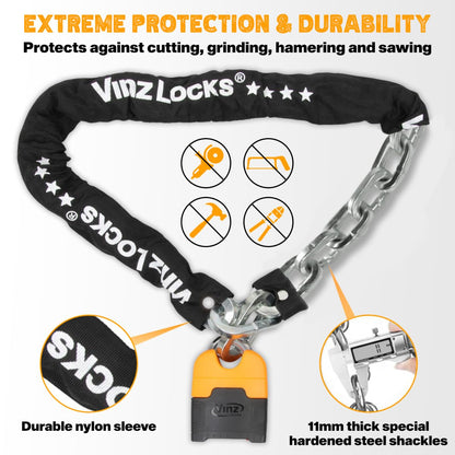 VINZ Makalu chain lock 300cm ø11mm | ART 4 certified | Motorcycle lock Moped lock Scooter & E-scooter | Motorcycle chain lock & armored lock | 120-300 cm (300 cm)