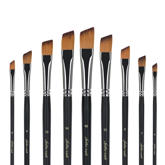 Angular brush set Artist Paint Brush Flat Brush for acrylic painting Watercolor painting Oil painting Perfect for beginners artists and children Long handle 9 pieces