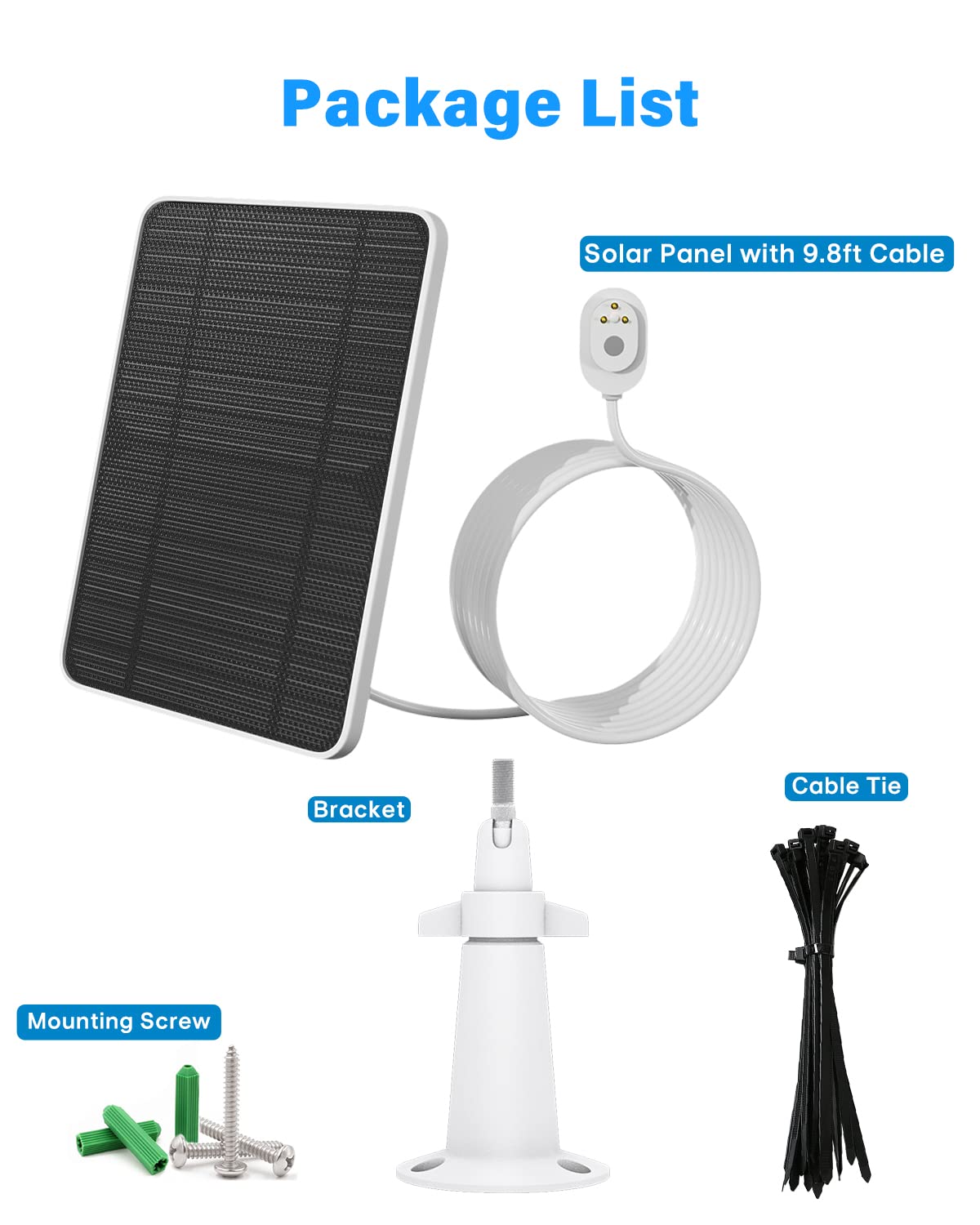 Solar panel compatible with Pro 4, Pro 3, Ultra, Ultra 2 & Floodlight outdoor security cameras. 5V4W solar panels charge IP65 weather-resistant with 3m magnetic charging cable, adjustable bracket, 2 pack.