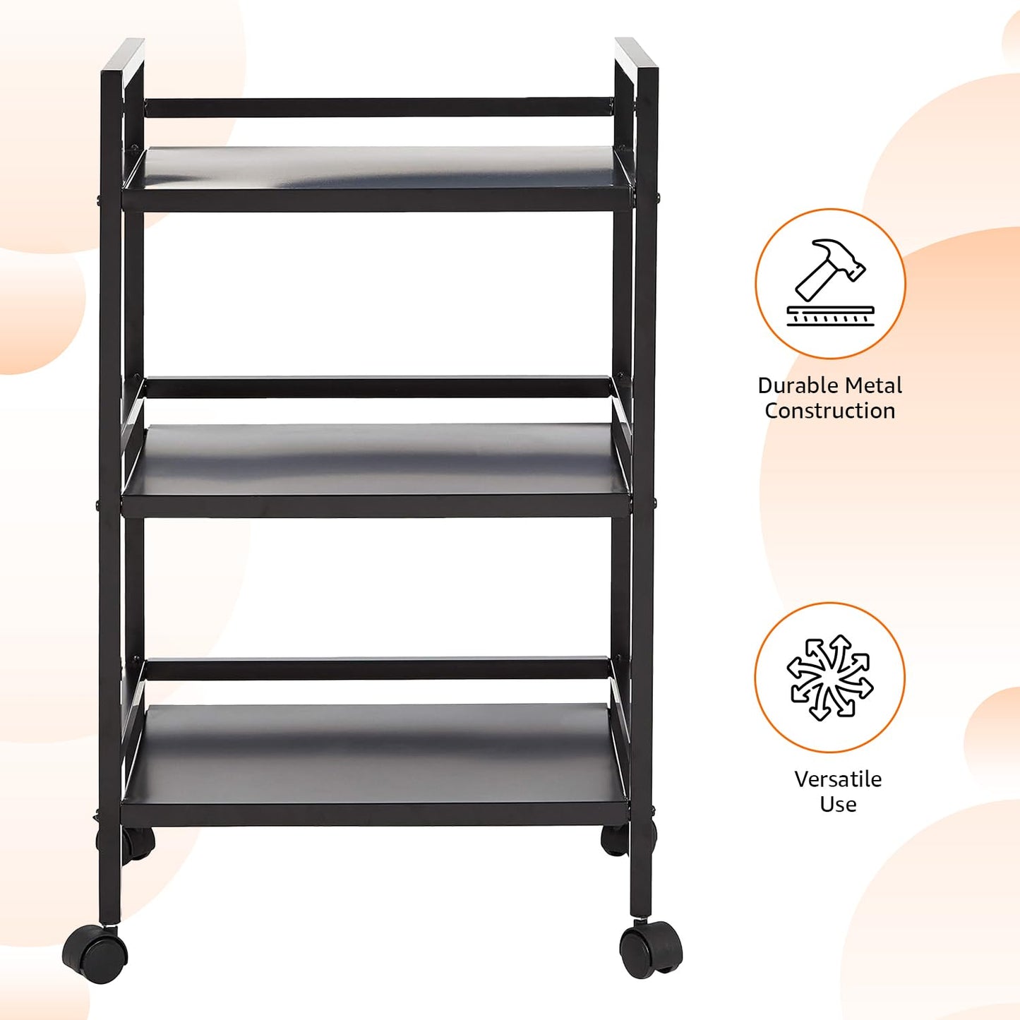 Amazon Basics Metal Serving Cart, 3 Levels, Black