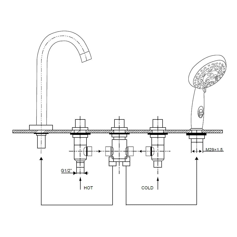 Melko Bathtub Faucet with Hand Shower 5-Hole Tub Rim Faucet Chrome Tile Edge Faucet Mounted Waterfall Bathtub Faucet