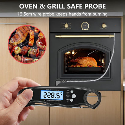 CIRYCASE Digital Meat Thermometer, Instant Read Roasting Thermometer Grill Thermometer, External Probe with 2 Long Probes & Magnet, Alarm Function, Kitchen Thermometer for BBQ, Oven.