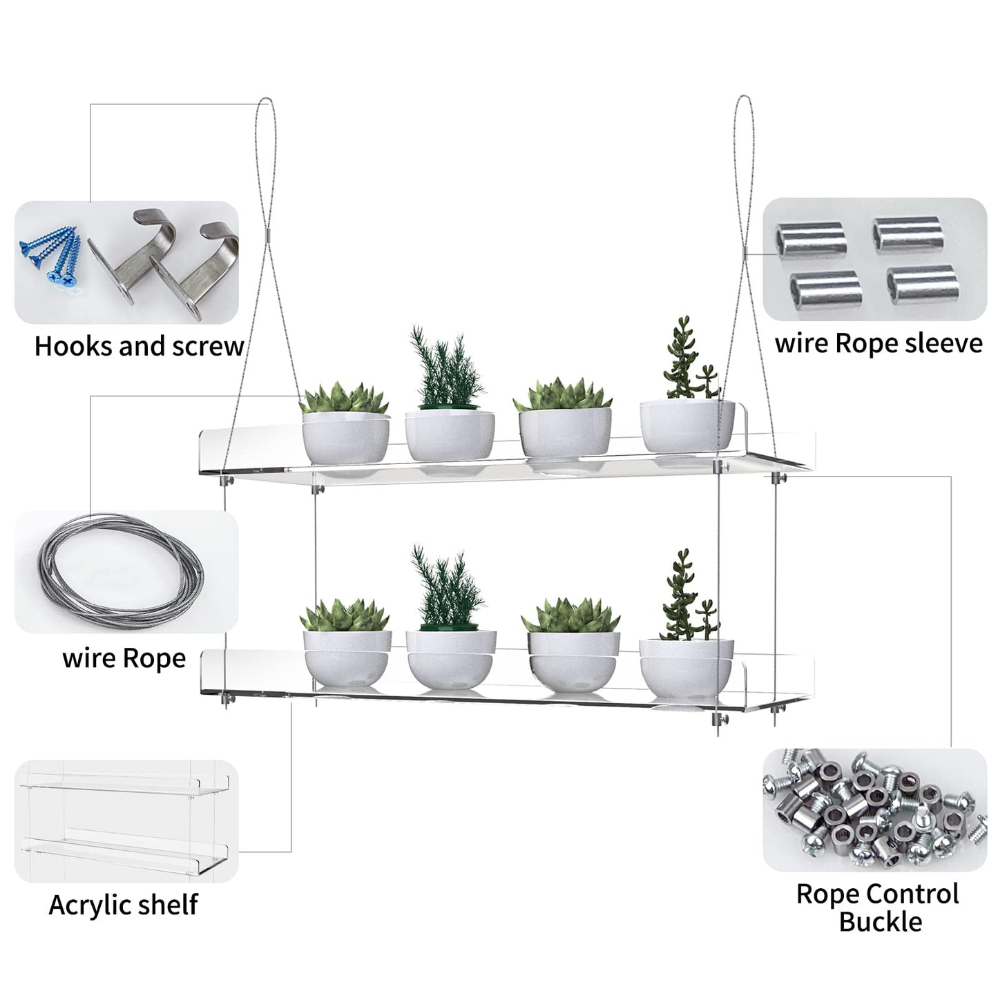 ZerzSemp Hanging Acrylic Plant Shelves for Windows, adjustable height, transparent, hanging indoor window, wall-mounted, plant tray for kitchen, bedroom, for growing herbs.