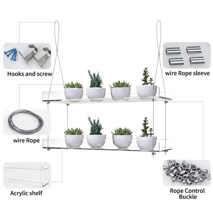 ZerzSemp Hanging Acrylic Plant Shelves for Windows, adjustable height, transparent, hanging indoor window, wall-mounted, plant tray for kitchen, bedroom, for growing herbs.