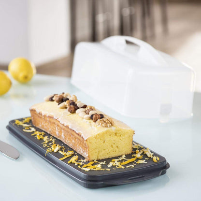 Xavax Cake Transport Box (rectangular cake box for loaf cakes, dishwasher-safe cake container with lid and carrying handle) black