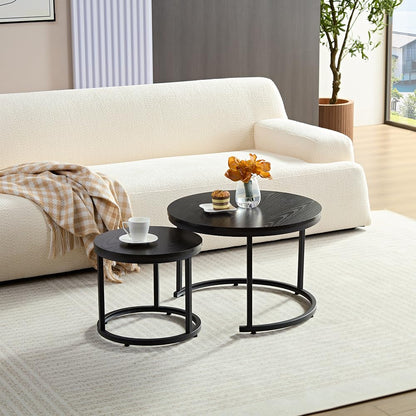 Home Heaven® Coffee Table Round Black 2 Pack - Round Living Room Tables Wood for Lounge - Ø60cm Ø40cm