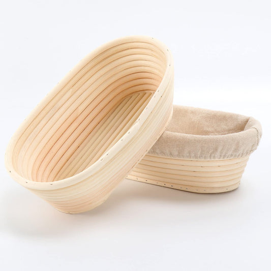 2 pieces of oval natural rattan bread baskets Banneton for bread dough, pizza, and pastries 24.5 cm