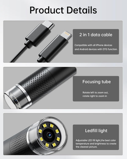 USB microscope for mobile phones, 1080P HD microscope for iPhone Android, 10 to 200X digital microscope with 8 LED mobile microscope compatible with iOS, Android, tablet.