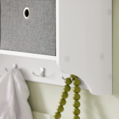 SoBuy wall coat rack hallway coat rack coat hooks wall shelf with 3 baskets and 5 hooks, wardrobe rail, hanging shelf for hallway, bedroom, bathroom, white dimensions approx. 100x31x20cm, FRG282-W