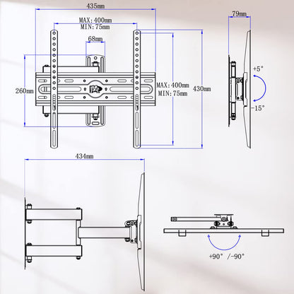 Mounting Dream TV wall mount swivel tilt extendable, TV wall mount for 26-60 inch flat & curved TVs or monitors up to 27kg, max. VESA 400x400mm, MD2432-03